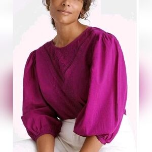 FARM RIO Purple Kelsie Puff Sleeve Top
